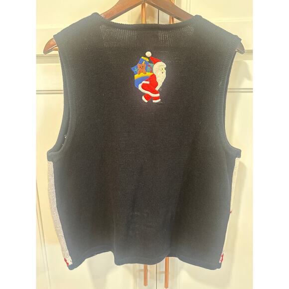 Vintage Santa Christmas vest embellished 90’s ugly holiday beaded cotton ramie - Picture 6 of 7